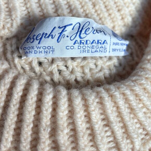 American Vintage Handknit Irish Fisherman Sweater Wool Aran Cable Cream Large - Picture 9 of 14